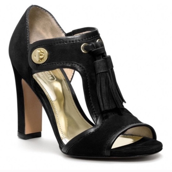 Coach Tristen Suede Turnlock Buckle T Strap Heels